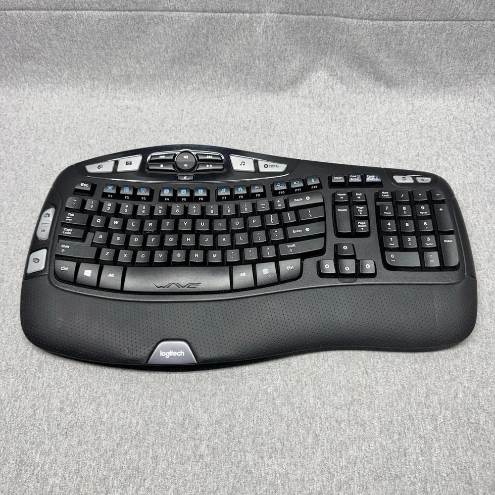 Logitech K350 Wireless Wave Keyboard Tested Working No Dongle Ergonomic Black
